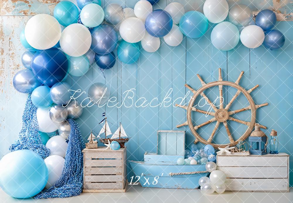 Kate Meer Ballons Steuerrad Blau Fleece Hintergrund Entworfen von Emetselch - Kate Backdrop.de