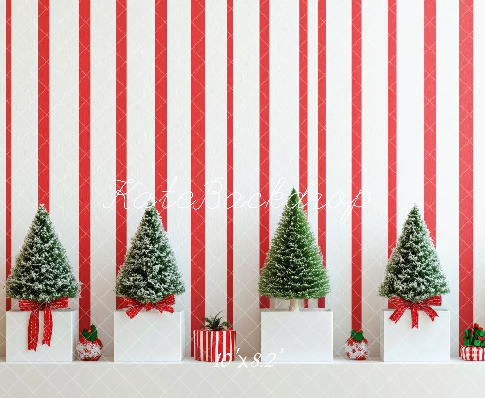 ⚡Blitzangebote #5-Kate Weihnachten Mini Tannenbäume Rot Weiß Hintergrund Entworfen von Patty Roberts - Kate Backdrop.de