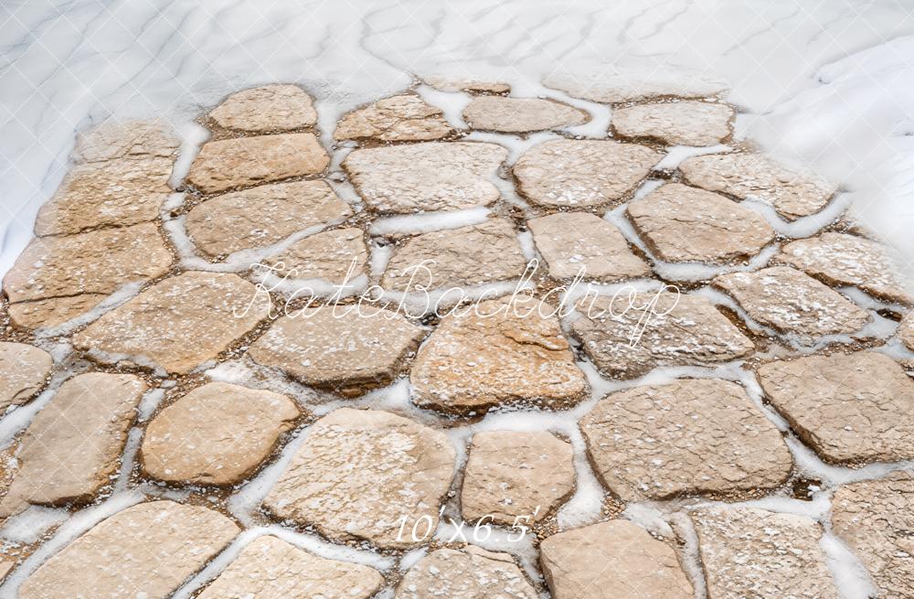 Kate Winter Kopfsteinpflaster Schnee Beige Hintergrund Entworfen von Kate Image - Kate Backdrop.de