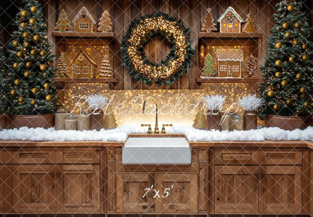 Kate Weihnachten Küche Lebkuchenhaus Braun Hintergrund Entworfen von Mini MakeBelieve - Kate Backdrop.de