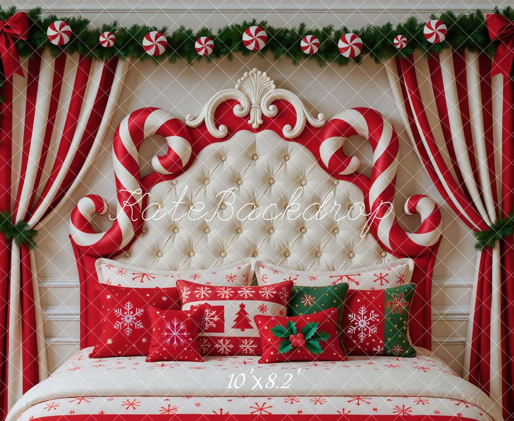 Kate Weihnachten Zuckerstangen Kissen Rot Weiß Hintergrund Entworfen von Mini MakeBelieve - Kate Backdrop.de