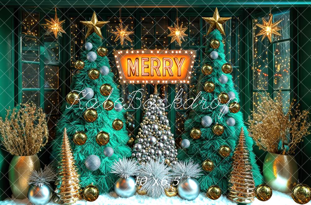 Kate Weihnachten Tannenbäume Kugeln Gold Hintergrund Entworfen von Mini MakeBelieve - Kate Backdrop.de
