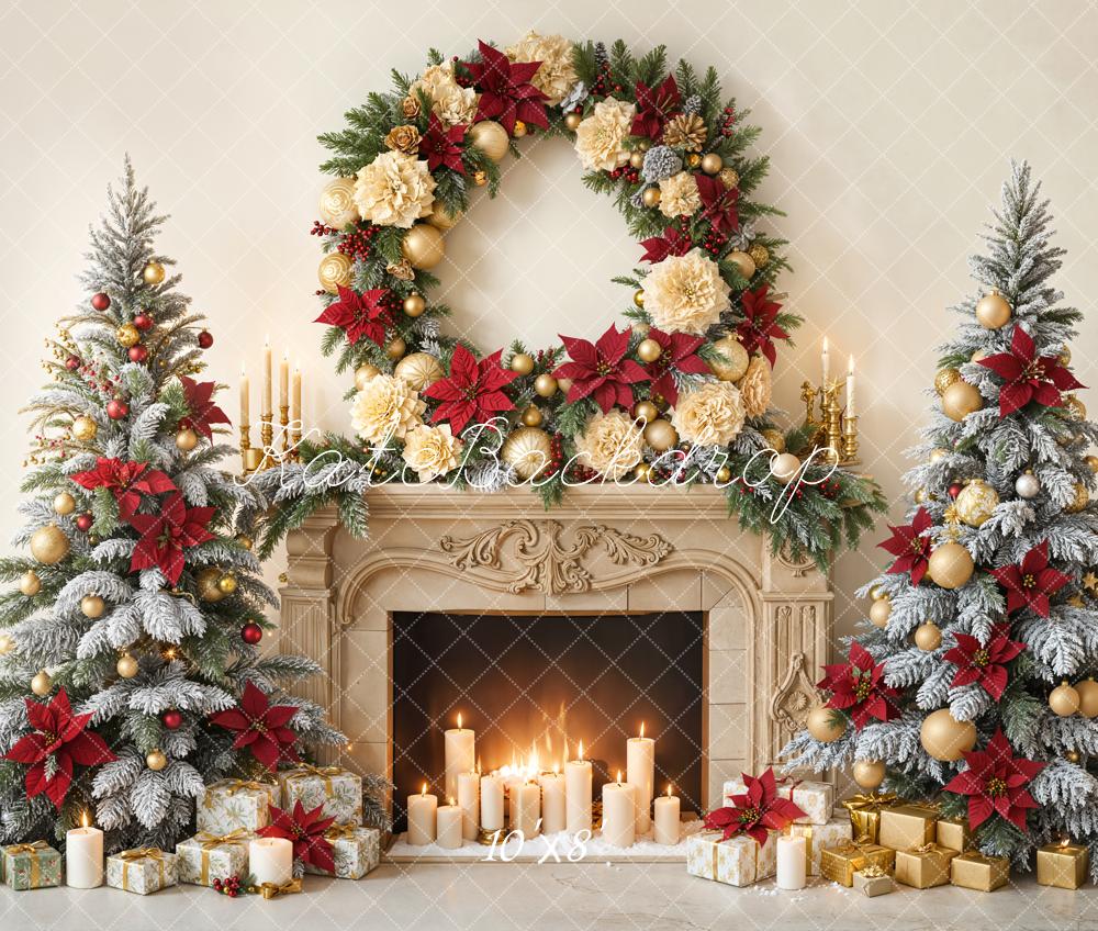 Kate Weihnachten Kamin Weihnachtsbaum Kranz Fleece Hintergrund Entworfen von Emetselch - Kate Backdrop.de