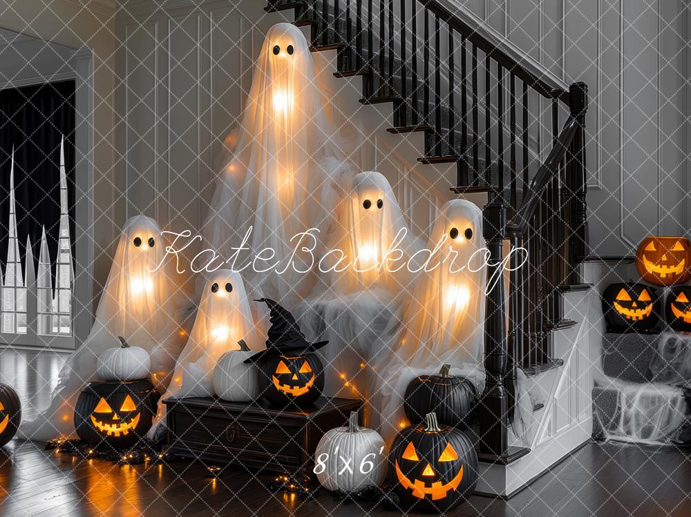 Kate Halloween Geister Kürbisse Treppe Hintergrund Entworfen von Mini MakeBelieve - Kate Backdrop.de