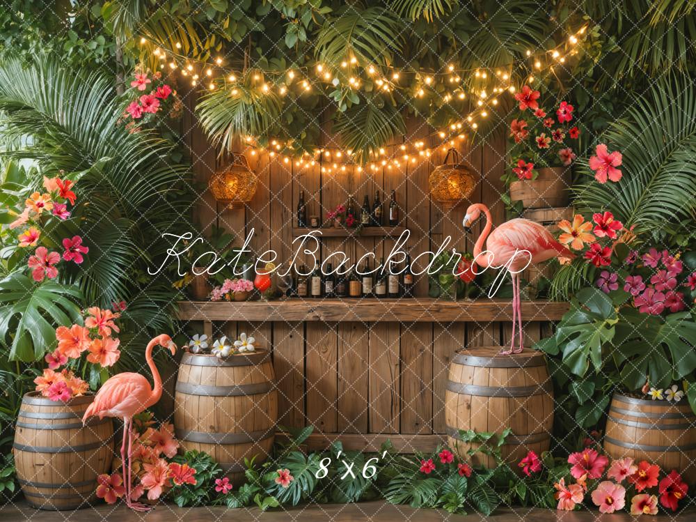Kate Tropisch Flamingos Blumen Holzfass Hintergrund Entworfen von Emetselch - Kate Backdrop.de