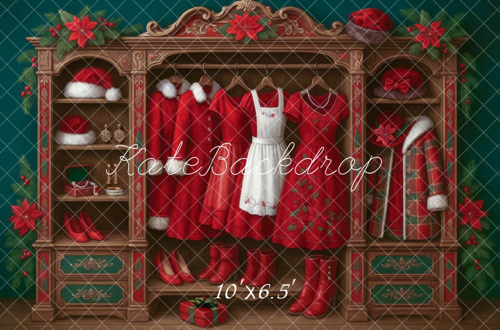 Kate Weihnachten Schrank Rote Kleidung Vintage Hintergrund Entworfen von Mini MakeBelieve - Kate Backdrop.de