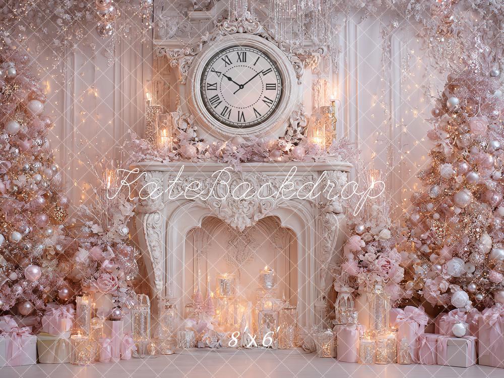 Kate Weihnachten Kamin Uhr Rosa Hintergrund Entworfen von Ashley Paul