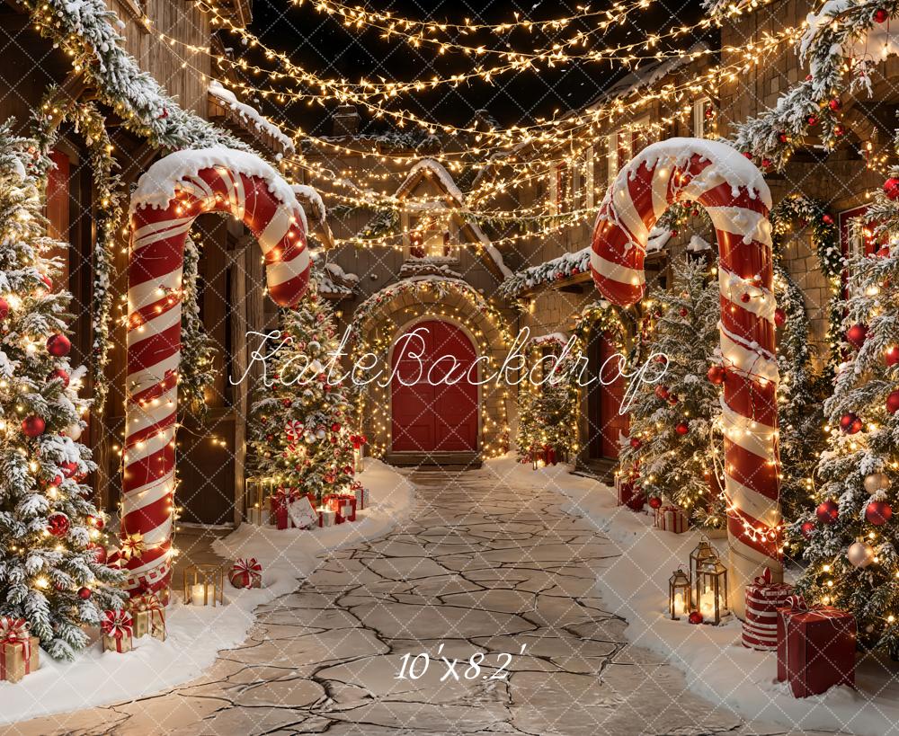 Kate Weihnachten Zuckerstangen Weihnachtsbäume Lichterketten Hintergrund Entworfen von Emetselch - Kate Backdrop.de