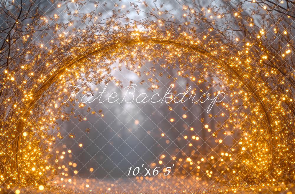 Kate Winter Lichterzweige Bokeh Gold Hintergrund Entworfen von Mini MakeBelieve - Kate Backdrop.de