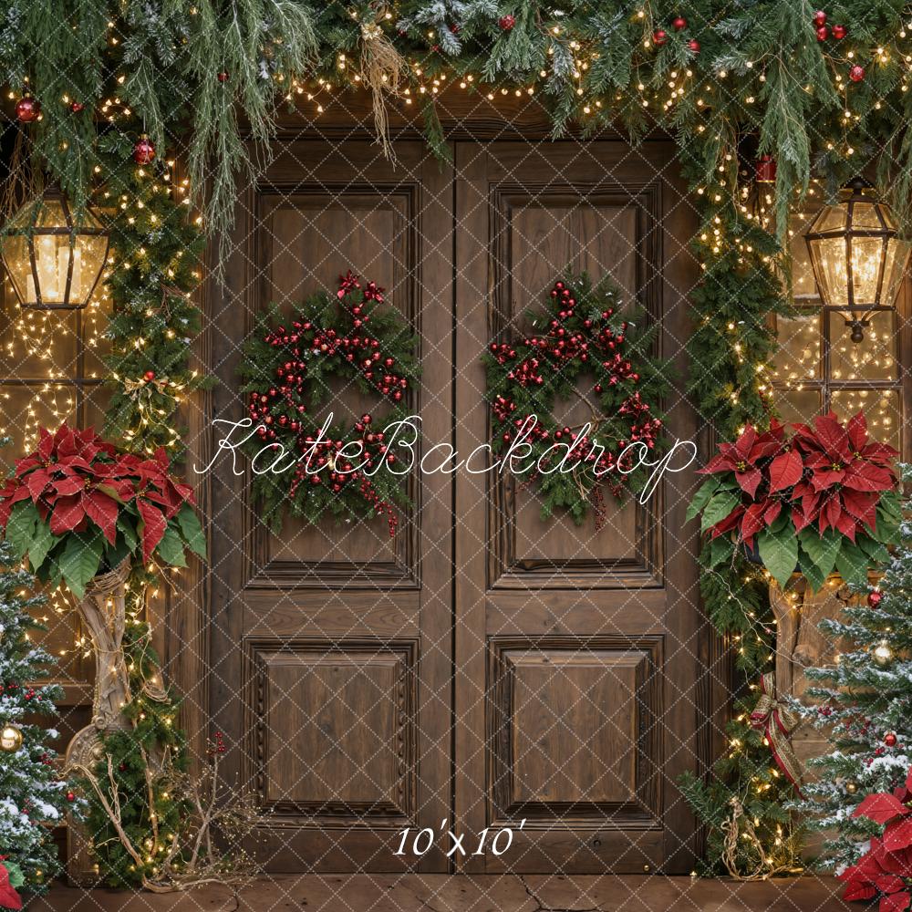 Kate Weihnachten Tür Kranz Tannenbaum Rot Hintergrund Entworfen von Emetselch - Kate Backdrop.de