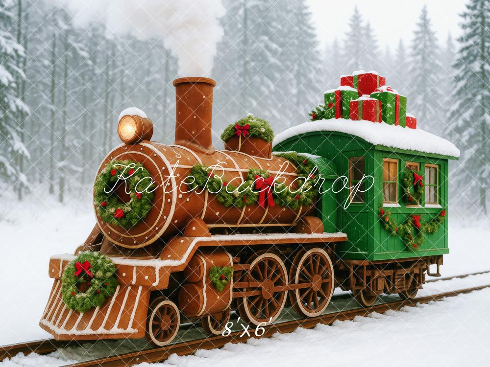 Kate Weihnachten Zug Geschenke Schnee Hintergrund Entworfen von Patty Roberts - Kate Backdrop.de