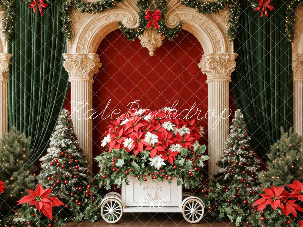 Kate Weihnachten Säulen Weihnachtsbäume Rot Hintergrund Entworfen von Mini MakeBelieve - Kate Backdrop.de
