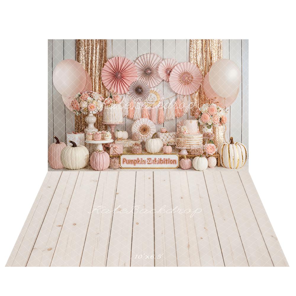 Kate Herbst Kürbis Blumen Rosa Gold Hintergrund Hintergrund+Holz Bretter Hell Hintergrund Boden Hintergrund