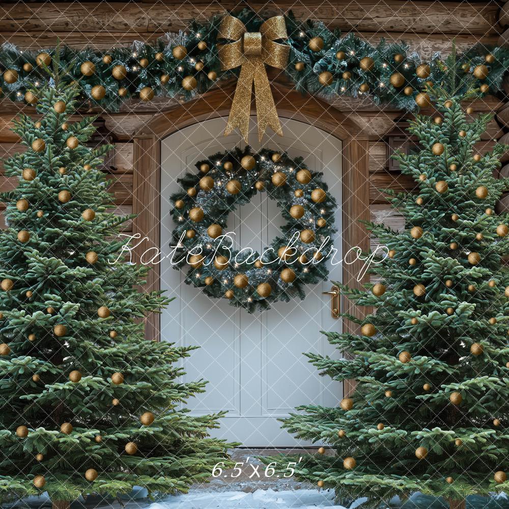 Kate Weihnachten Tannen Kranz Holzoptik Hintergrund Entworfen von Mini MakeBelieve - Kate Backdrop.de