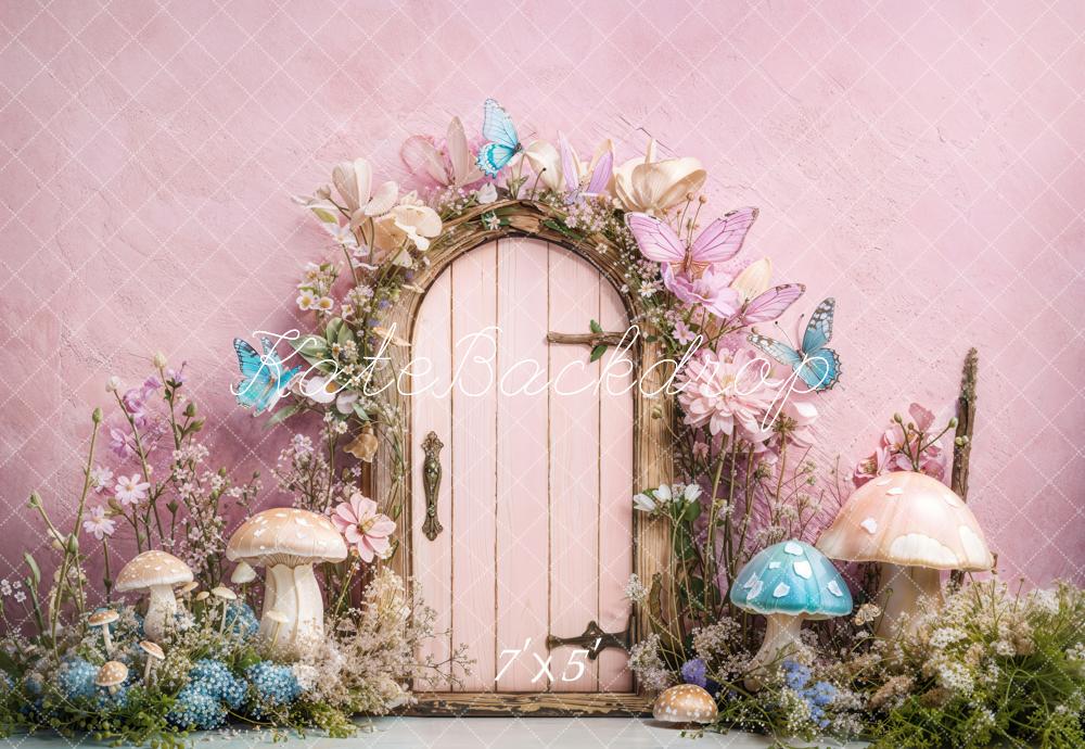 Kate Kinder Märchentür Blumen Pilze Rosa Hintergrund Entworfen von Emetselch - Kate Backdrop.de