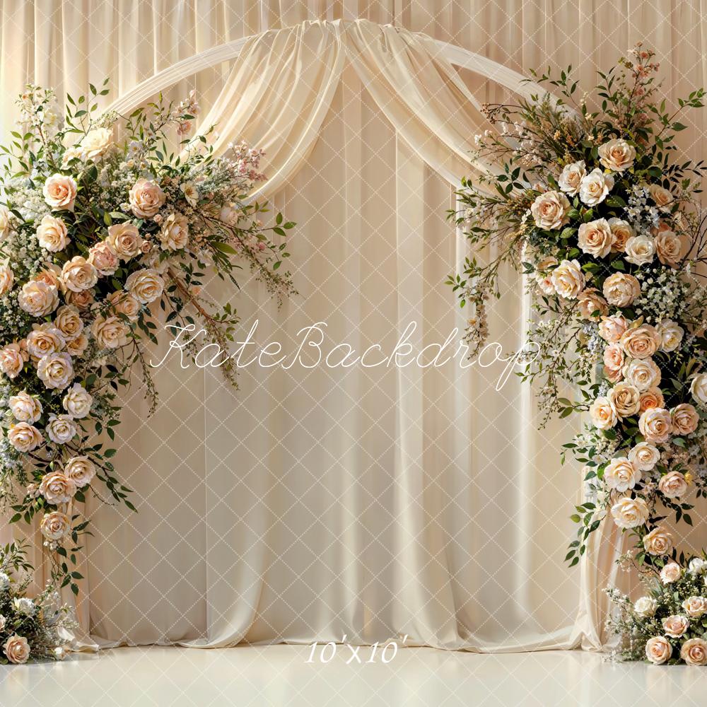 Kate Hochzeit Blumenbogen Creme Hintergrund Entworfen von Emetselch - Kate Backdrop.de