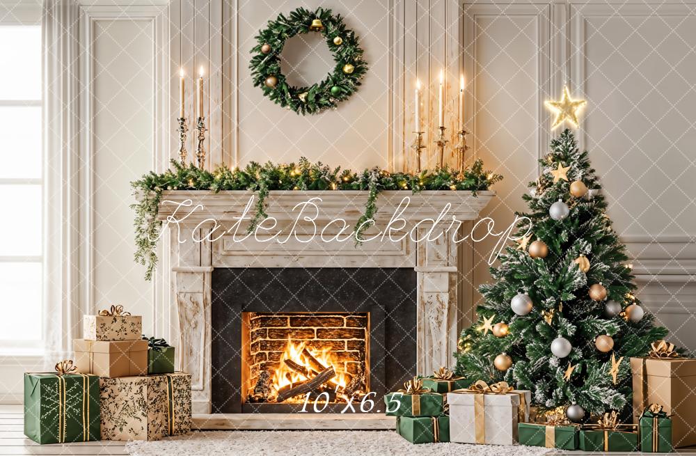 Kate Weihnachten Kamin Weihnachtsbaum Gold Hintergrund Entworfen von Emetselch