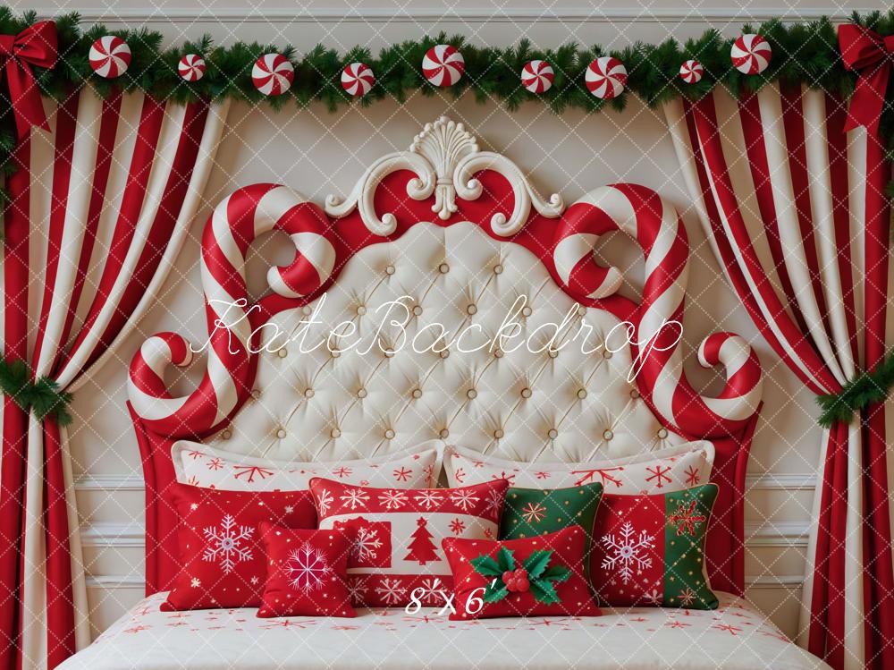 Kate Weihnachten Zuckerstangen Kissen Rot Weiß Hintergrund Entworfen von Mini MakeBelieve - Kate Backdrop.de
