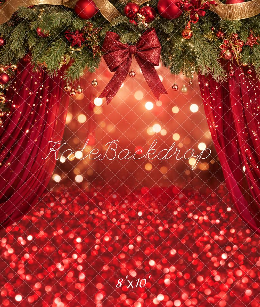 Kate Weihnachten Tannenzweige Kugeln Rot Fleece Hintergrund Entworfen von Emetselch - Kate Backdrop.de