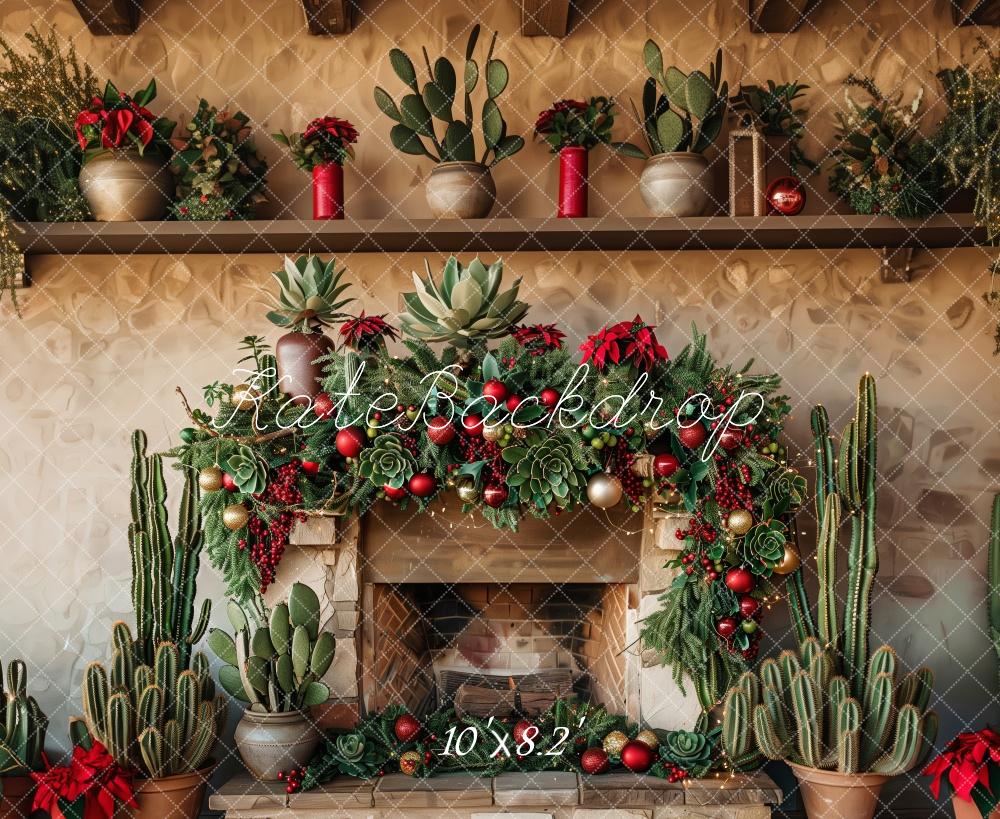 Kate Weihnachten Kamin Sukkulenten Kaktus Hintergrund Entworfen von Patty Roberts - Kate Backdrop.de