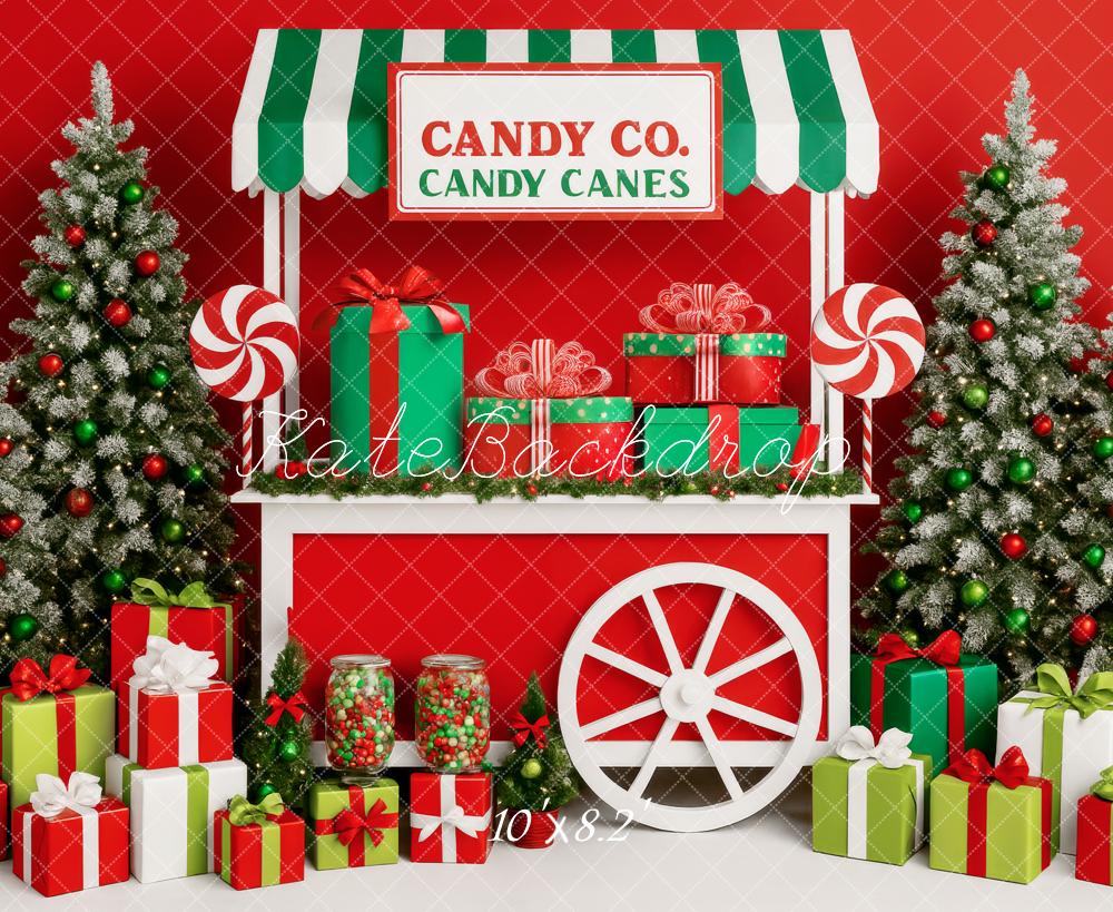 Kate Weihnachten Geschenke Candy Shop Rot Grün Hintergrund Entworfen von Patty Roberts - Kate Backdrop.de