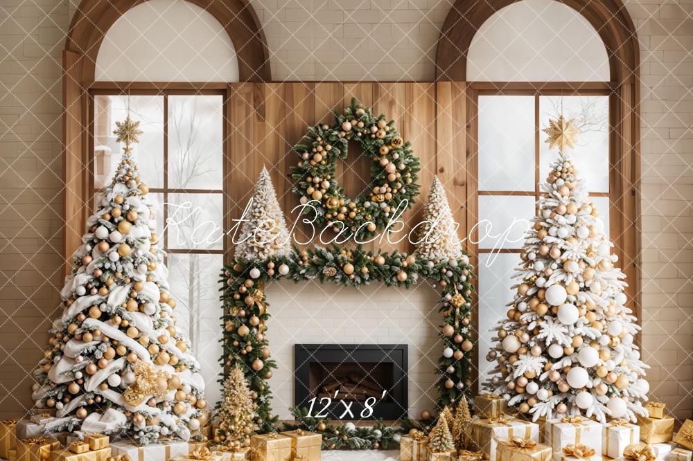 Kate Weihnachten Kamin Weihnachtsbäume Gold Fleece Hintergrund Entworfen von Emetselch