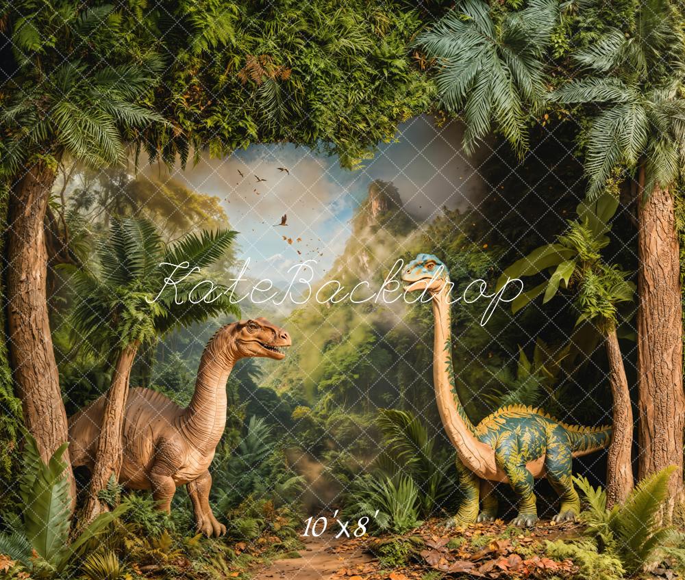 Kate Dinosaurier Wald Urzeit Braun Grün Fleece Hintergrund Entworfen von Emetselch - Kate Backdrop.de