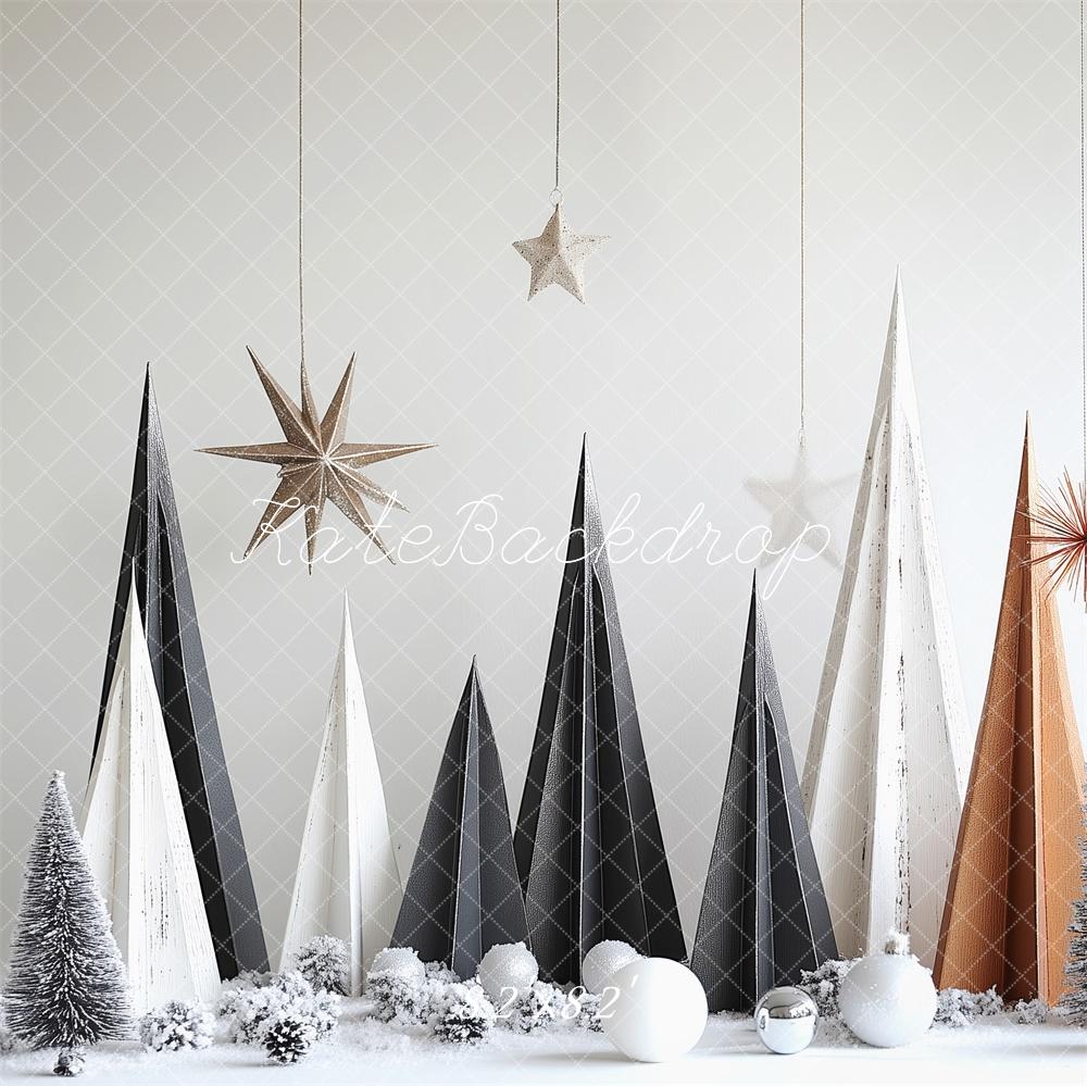 Kate Weihnachten Geometrische Bäume Modern Hintergrund Entworfen von Patty Roberts - Kate Backdrop.de