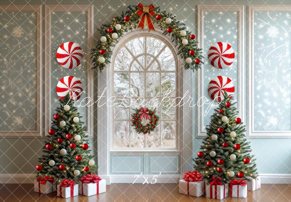 Kate Weihnachten Fenster Weihnachtsbaum Zuckerstangen Hintergrund Entworfen von Mini MakeBelieve - Kate Backdrop.de