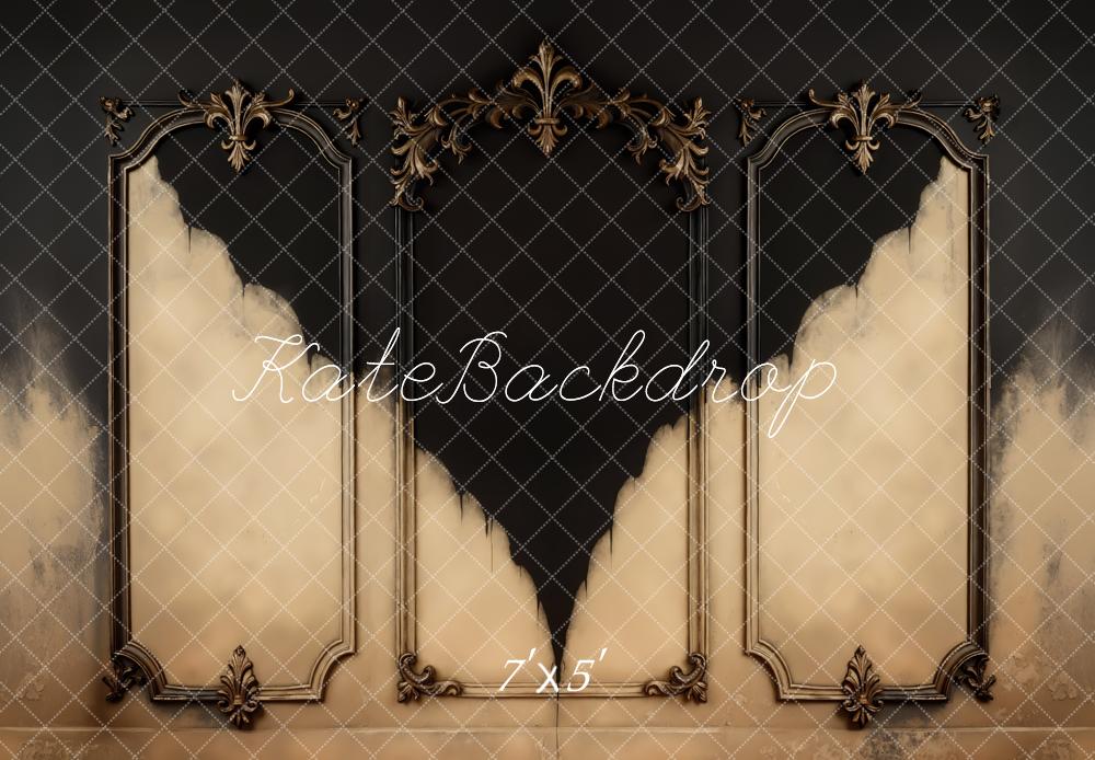 Kate Vintage Barock Ornamente Schwarz Beige Hintergrund Entworfen von Mini MakeBelieve - Kate Backdrop.de