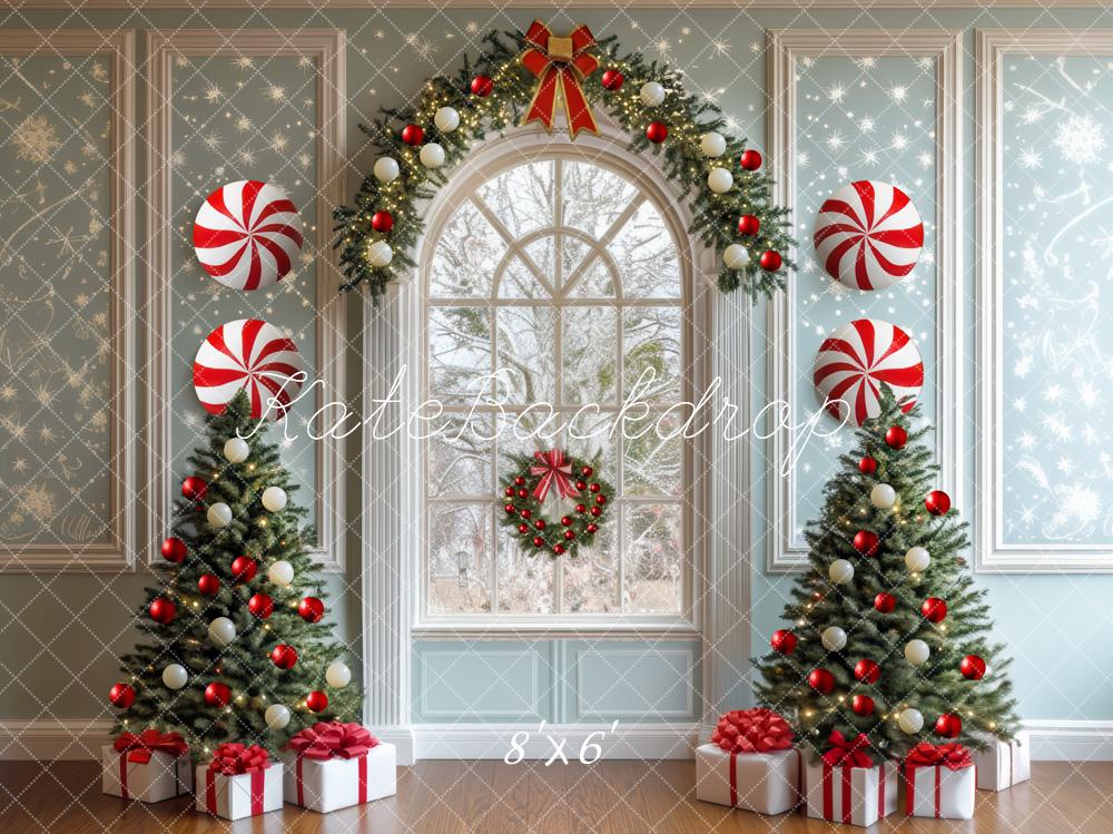 Kate Weihnachten Fenster Weihnachtsbaum Zuckerstangen Hintergrund Entworfen von Mini MakeBelieve - Kate Backdrop.de