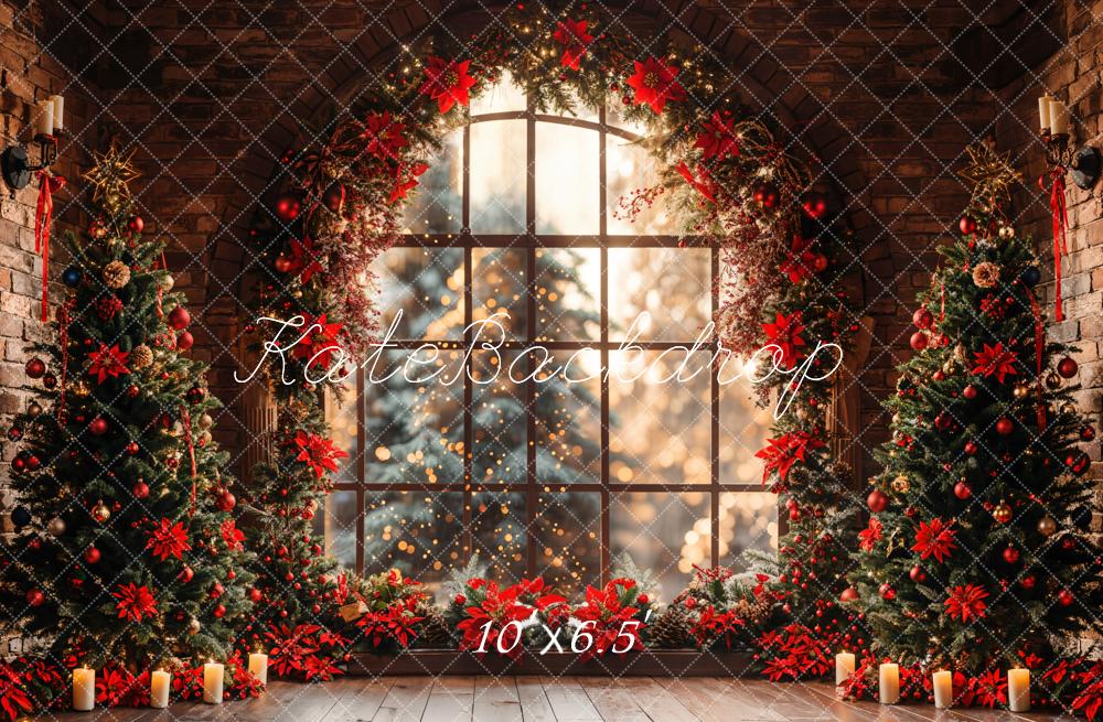 Kate Innen Weihnachten Baum Gebogenes Fenster Ziegel Wand Hintergrund Entworfen von Emetselch - Kate Backdrop.de