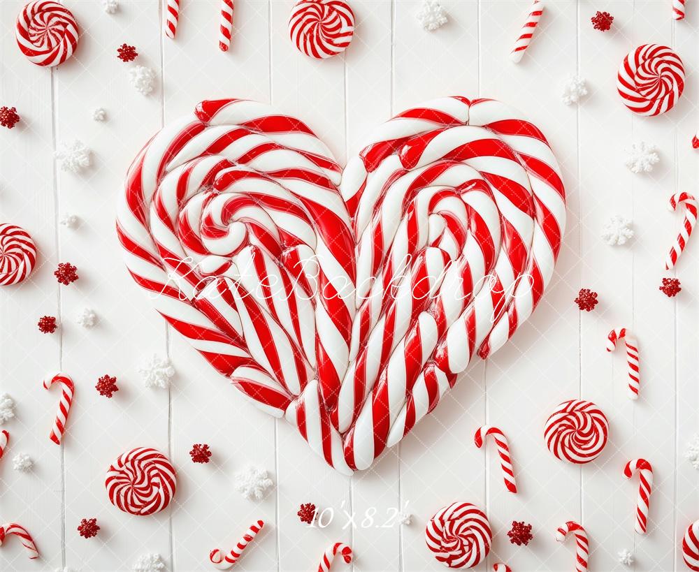Kate Weihnachten Zuckerstangen Herz Rot Weiß Hintergrund Entworfen von Patty Roberts - Kate Backdrop.de