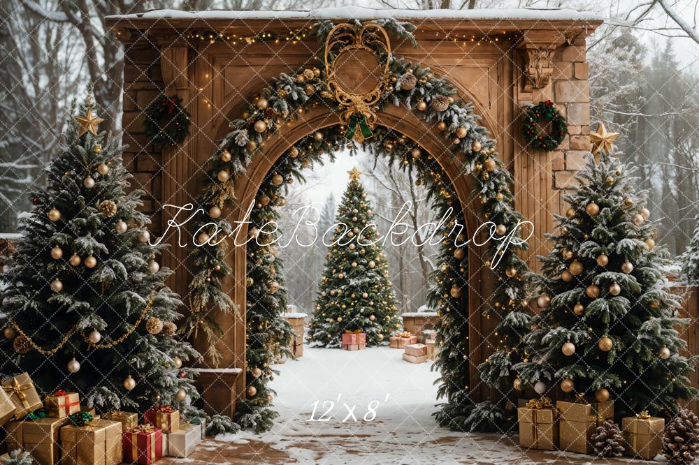 Kate Weihnachten Torbogen Weihnachtsbaum Gold Fleece Hintergrund Entworfen von Emetselch