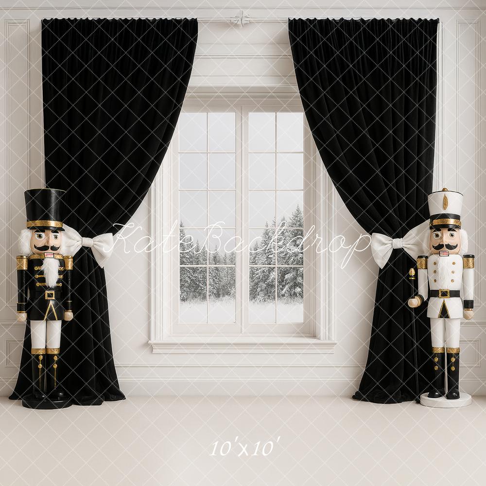 Kate Weihnachten Nussknacker Fenster Schwarz Hintergrund Entworfen von Ashley Paul - Kate Backdrop.de
