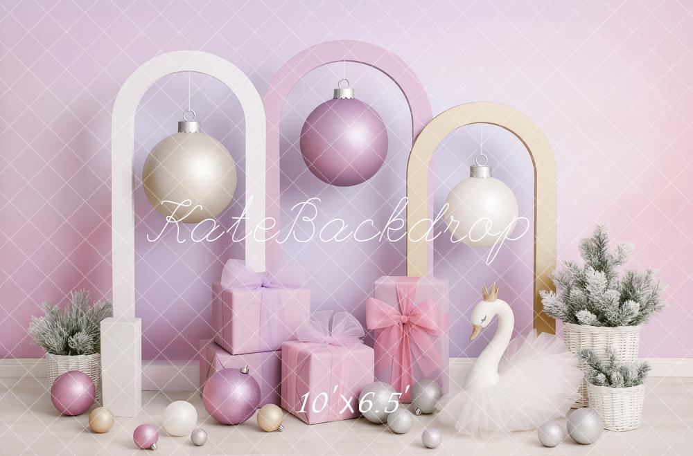 Kate Weihnachten Bögen Geschenke Schwan Pastell Hintergrund Entworfen von Patty Roberts - Kate Backdrop.de