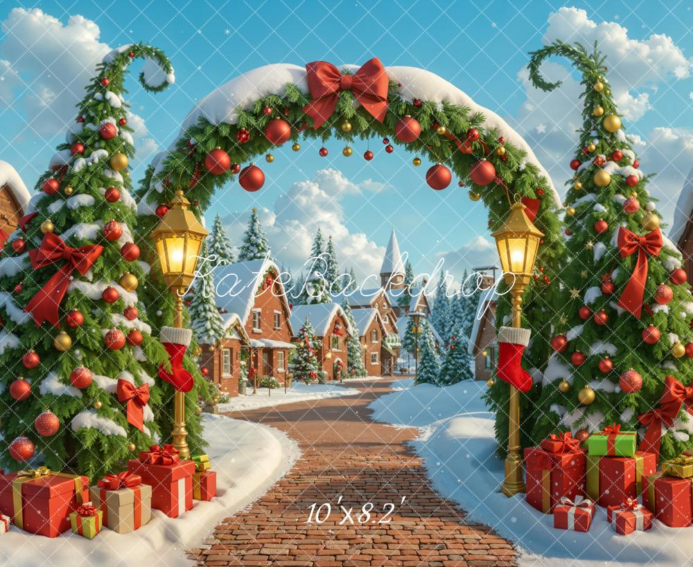 Kate Weihnachten Dorf Geschenke Schnee Hintergrund Entworfen von Emetselch - Kate Backdrop.de