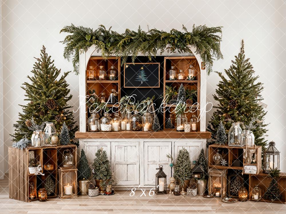 Kate Weihnachten Tannenbaum Laternen Rustikal Fleece Hintergrund Entworfen von Emetselch