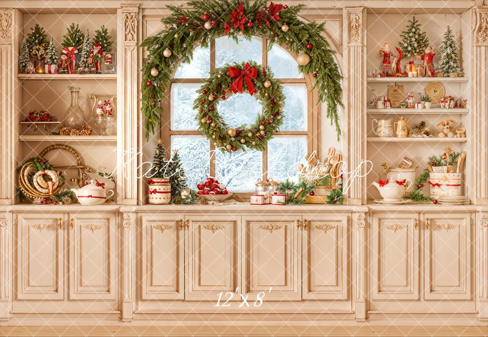 Kate Weihnachten Küche Kranz Klassisch Fleece Hintergrund Entworfen von Emetselch - Kate Backdrop.de