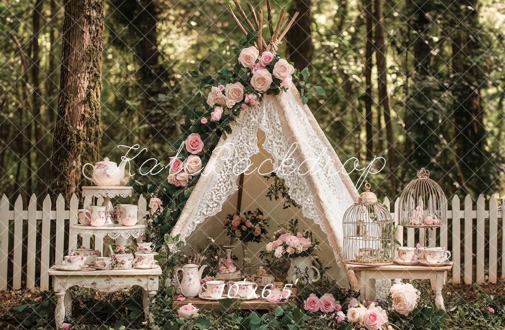 Kate Kinder Teepee Blumen Vintage Hintergrund Entworfen von Patty Roberts - Kate Backdrop.de