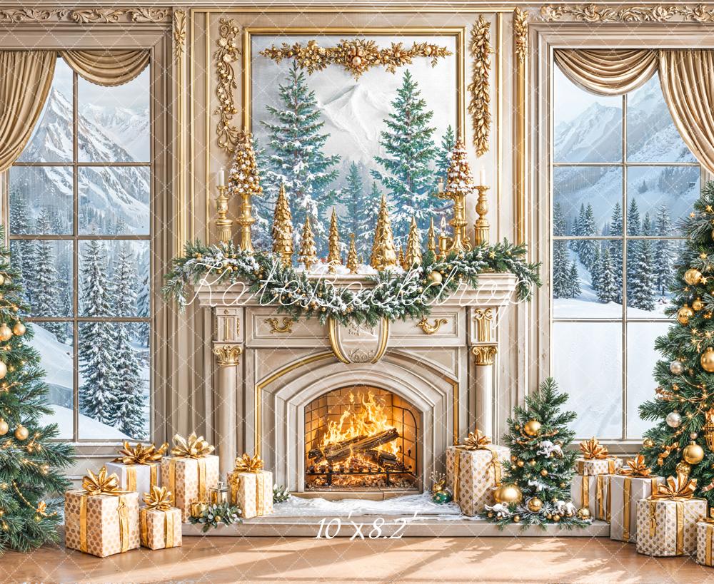 Kate Weihnachten Kamin Geschenke Gold Hintergrund Entworfen von Emetselch - Kate Backdrop.de