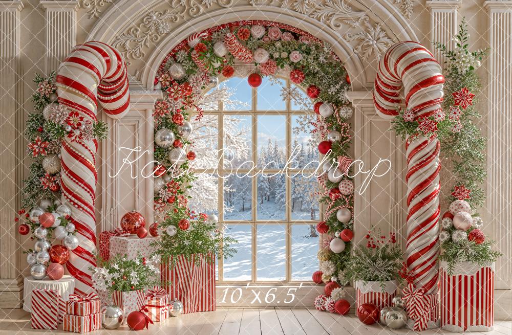 Kate Weihnachten Zuckerstangen Geschenke Rot Weiß Hintergrund Entworfen von Emetselch - Kate Backdrop.de