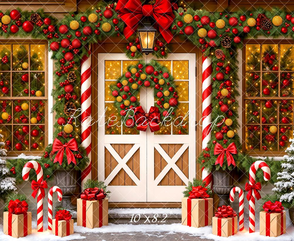 Kate Weihnachten Tür Girlande Geschenke Rot Hintergrund Entworfen von Mini MakeBelieve - Kate Backdrop.de
