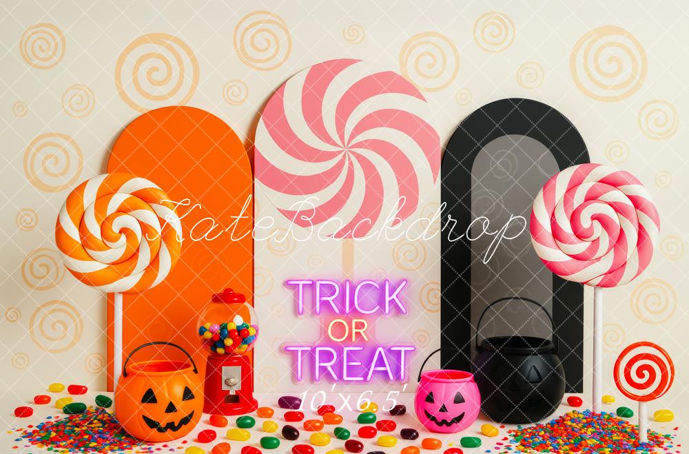 Kate Halloween Lollipops Süßigkeiten Bunt Hintergrund Entworfen von Patty Roberts - Kate Backdrop.de