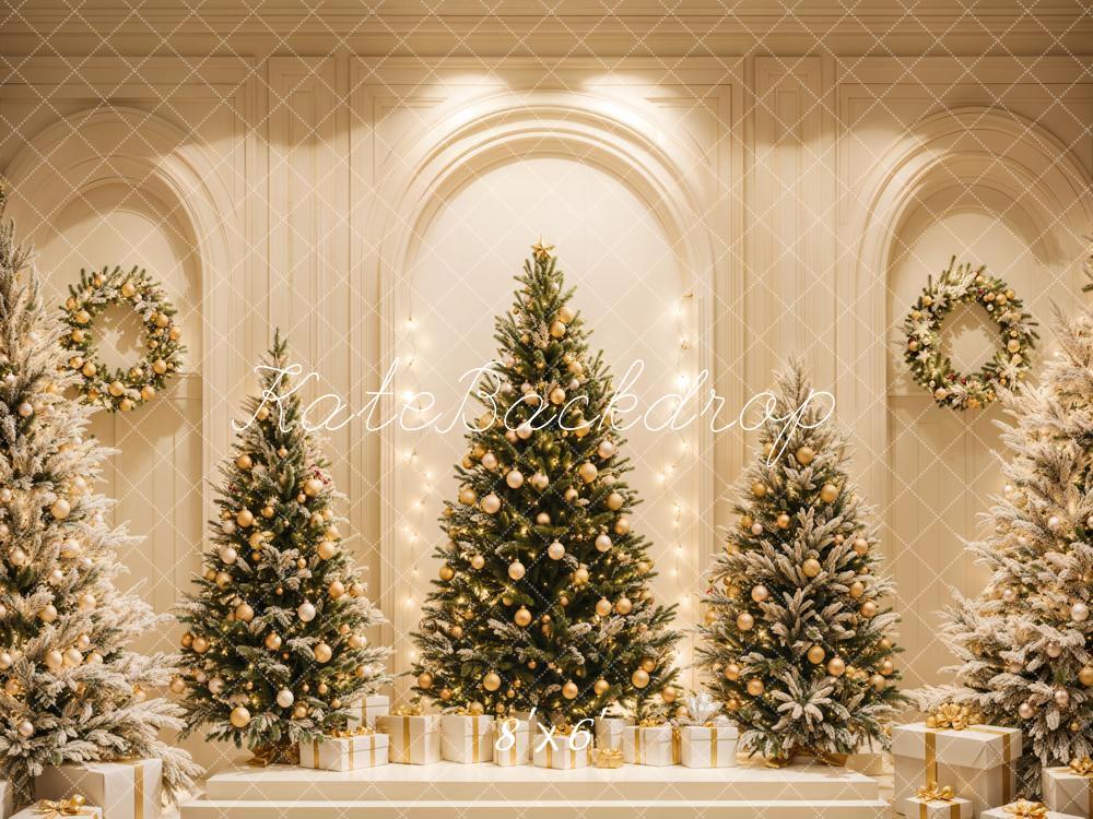 Kate Weihnachten Tannenbäume Geschenke Gold Hintergrund Entworfen von Emetselch