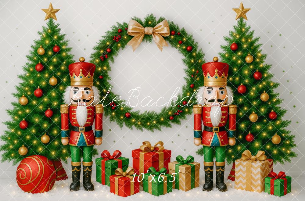 Kate Weihnachten Nussknacker Geschenke Tannenbäume Hintergrund Entworfen von Patty Roberts - Kate Backdrop.de