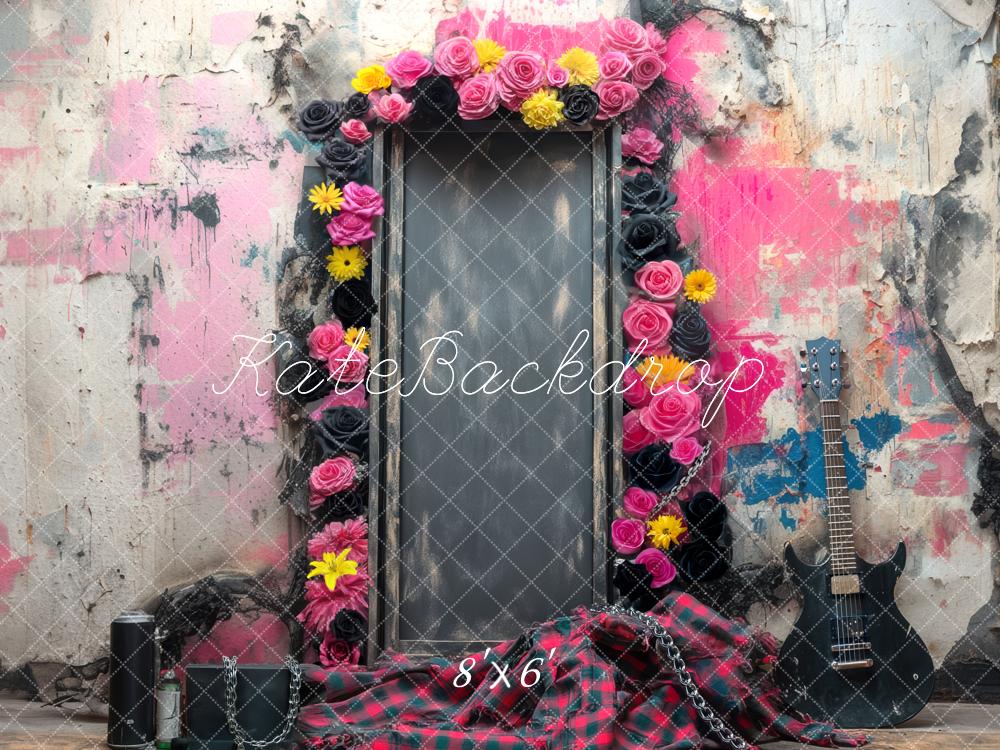 Kate Rock Musik Gitarre Blumen Vintage Hintergrund Entworfen von Mini MakeBelieve - Kate Backdrop.de