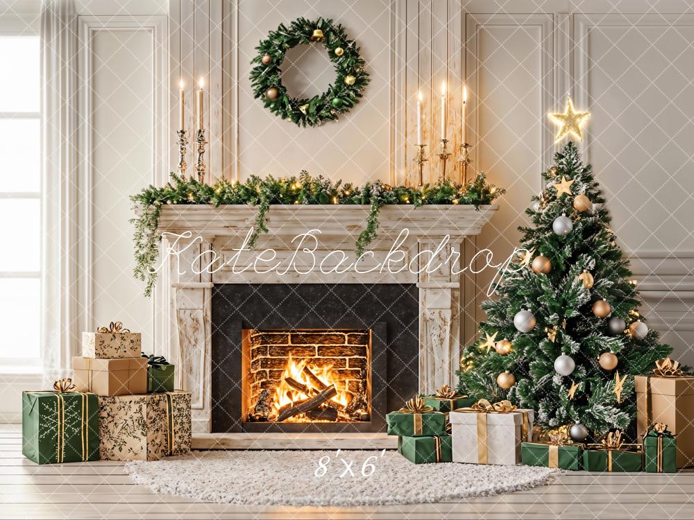 Kate Weihnachten Kamin Weihnachtsbaum Gold Hintergrund Entworfen von Emetselch