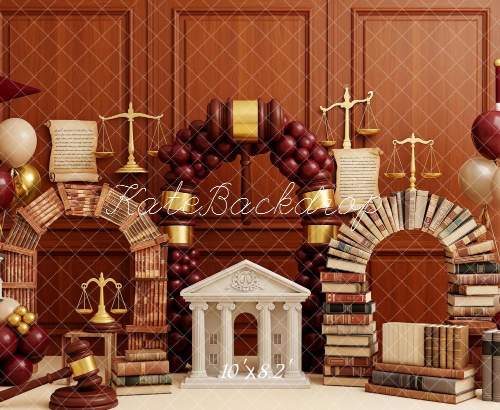 Kate Abschlusszeit Bücher Waage Ballons Braun Hintergrund Entworfen von Patty Roberts - Kate Backdrop.de