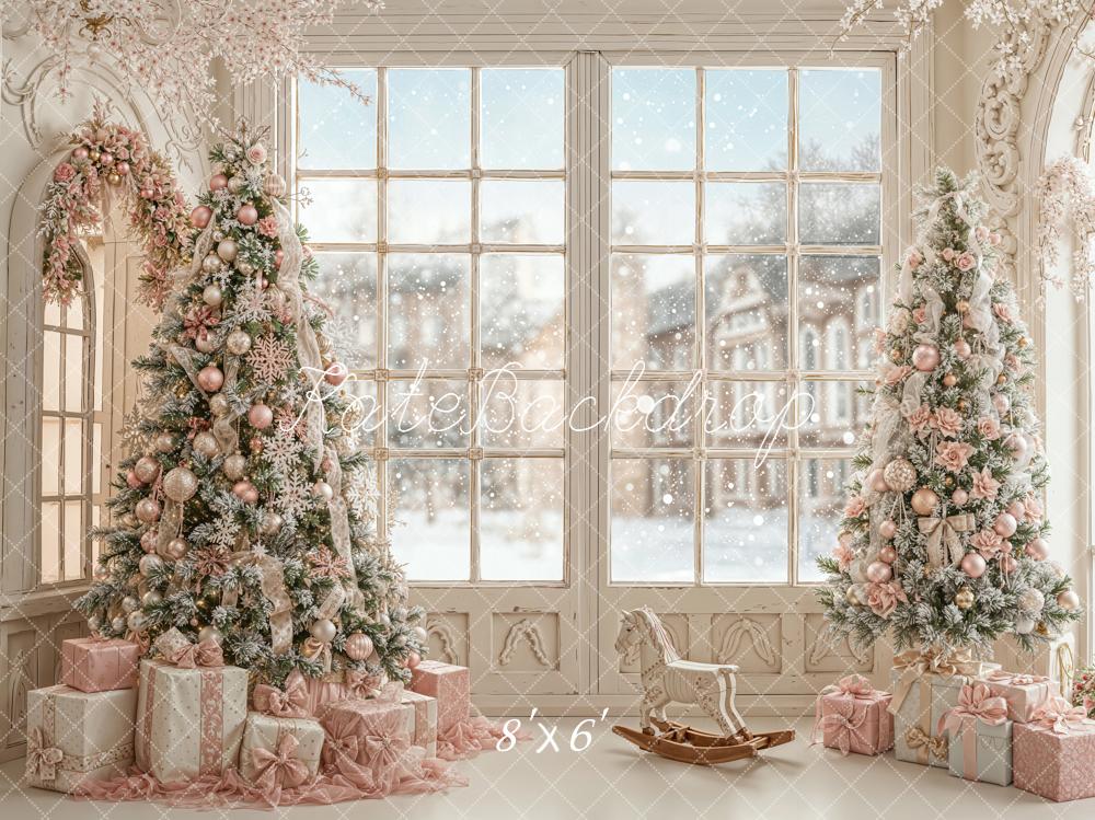 Kate Weihnachten Christbäume Fenster Pastell Hintergrund Entworfen von Emetselch - Kate Backdrop.de